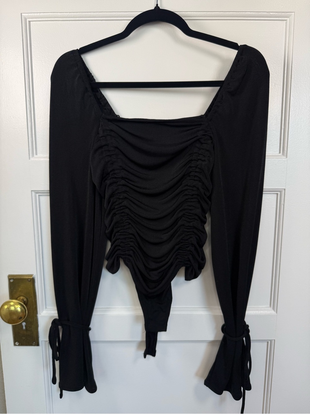 Free People Black Ruched Bodysuit for Night Out Size Small